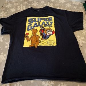 Super Galaxy Bros. Men's Shirt Groot Rocket Raccoon Blue A-Hole L or XL no tag.
